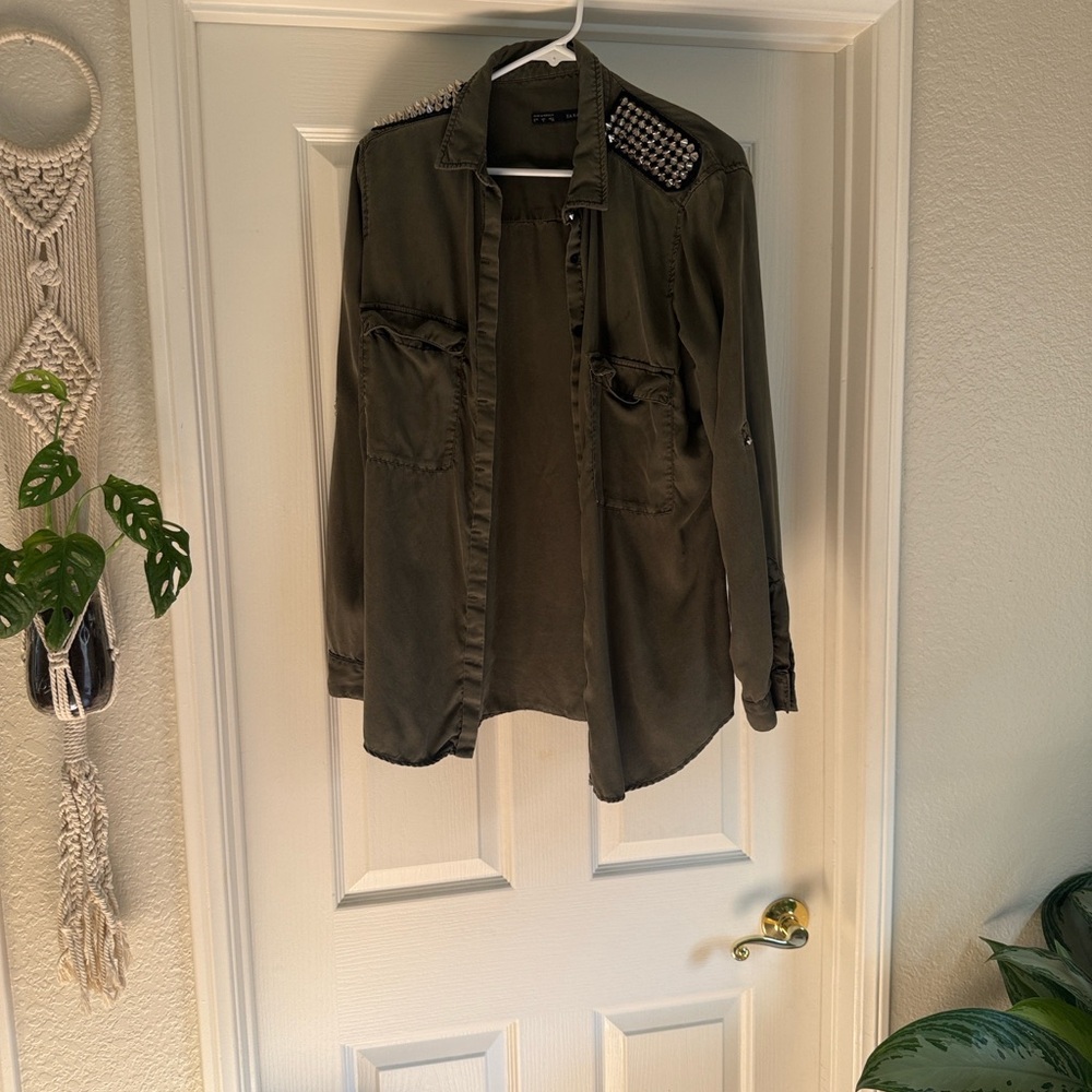 Zara Khaki Studded Utility Jacket